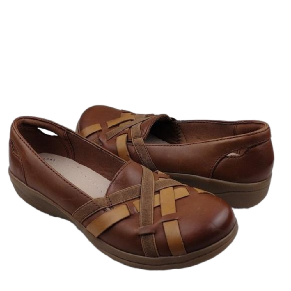 Collection by Clarks Ultimate Comfort Brown Leather Round Toe Wedge Heel Shoe